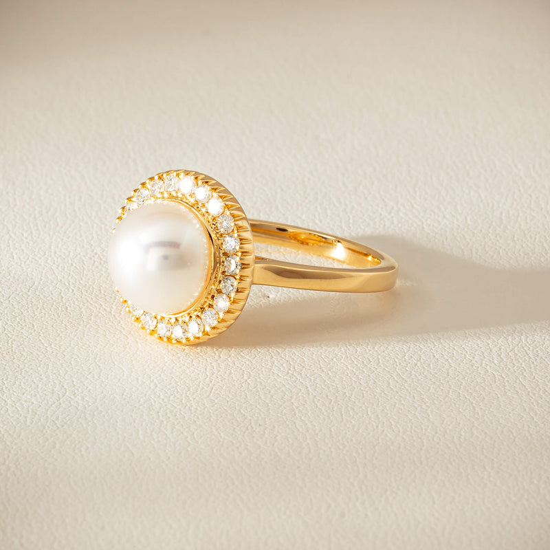 18ct Yellow Gold 9mm South Sea Pearl & Diamond Daisy Ring - Ring - Walker & Hall