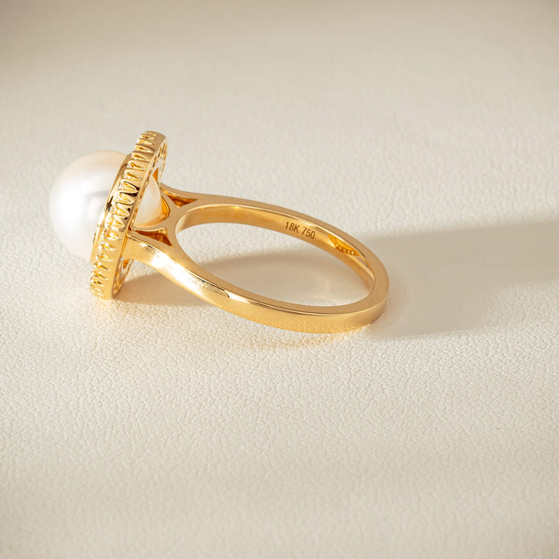 18ct Yellow Gold 9mm South Sea Pearl & Diamond Daisy Ring - Ring - Walker & Hall