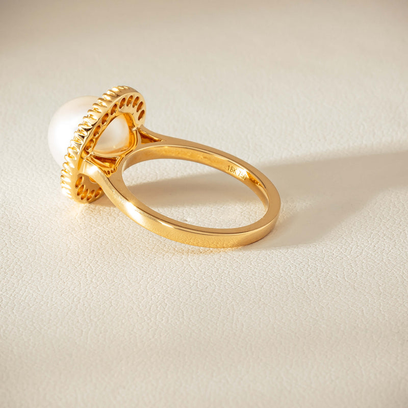 18ct Yellow Gold 9mm South Sea Pearl & Diamond Daisy Ring - Ring - Walker & Hall