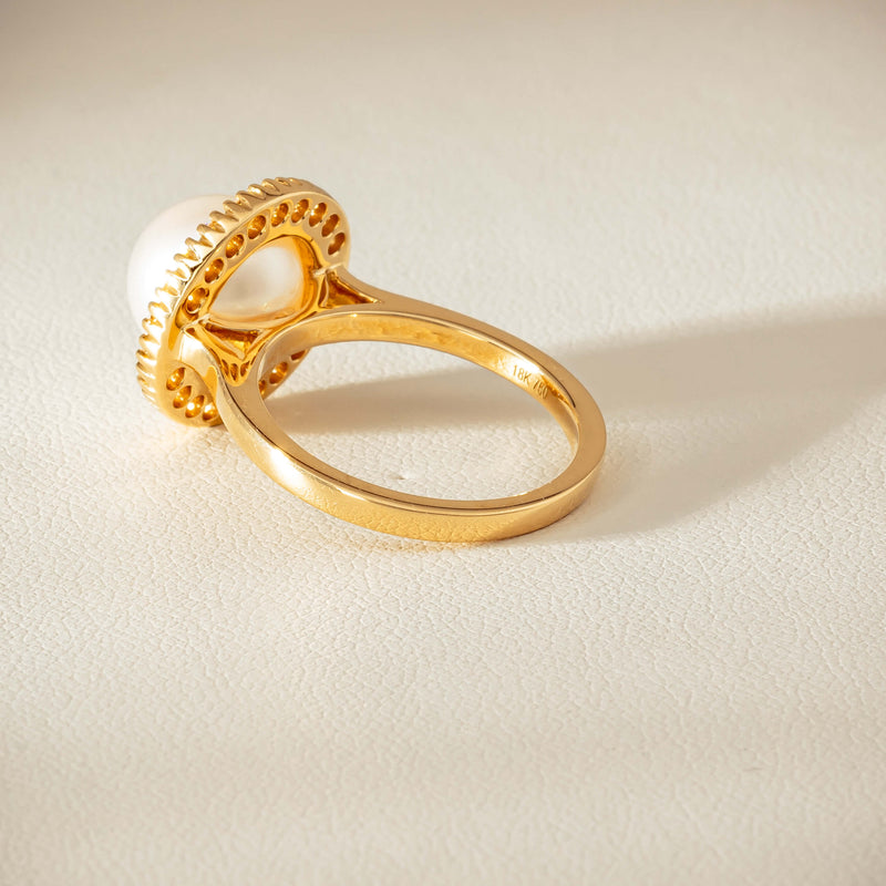 18ct Yellow Gold 9mm South Sea Pearl & Diamond Daisy Ring - Ring - Walker & Hall
