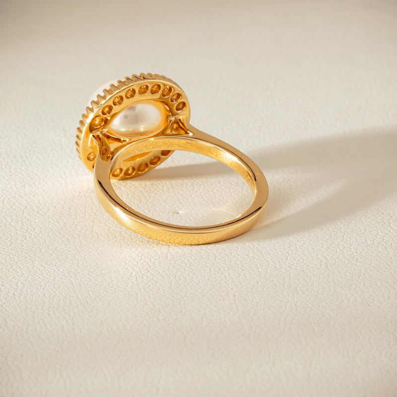 18ct Yellow Gold 9mm South Sea Pearl & Diamond Daisy Ring - Ring - Walker & Hall