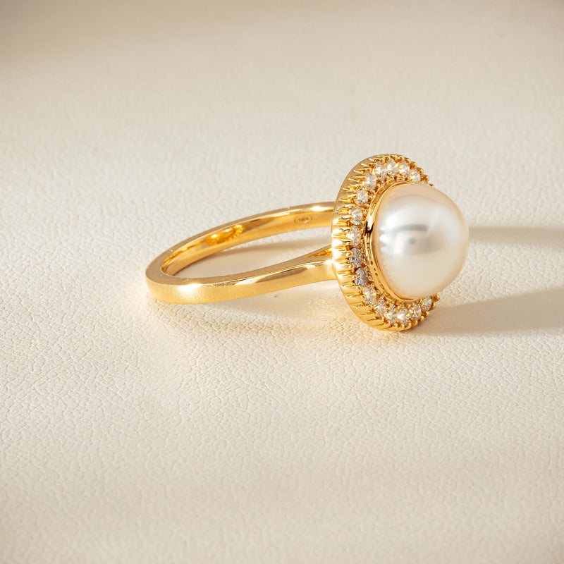 18ct Yellow Gold 9mm South Sea Pearl & Diamond Daisy Ring - Ring - Walker & Hall