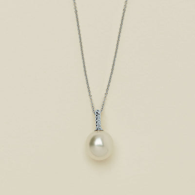18ct White Gold 12.2mm South Sea Pearl Twine Pendant - Necklace - Walker & Hall