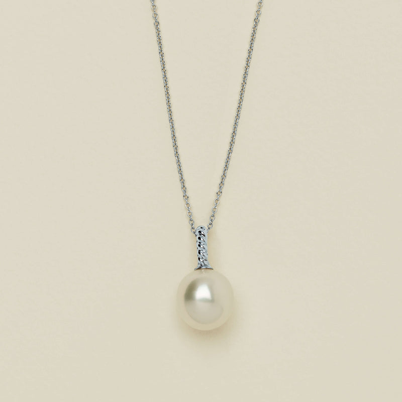 18ct White Gold 12.2mm South Sea Pearl Twine Pendant - Necklace - Walker & Hall