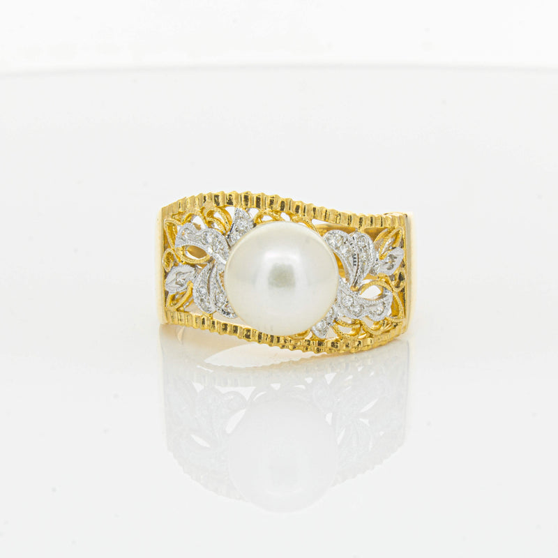 Deja Vu 18ct Yellow Gold Cultured Pearl & Diamond Ring - Ring - Walker & Hall