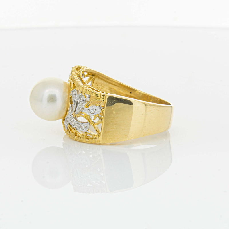 Deja Vu 18ct Yellow Gold Cultured Pearl & Diamond Ring - Ring - Walker & Hall