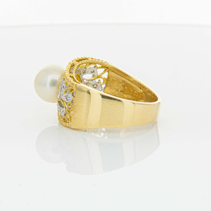 Deja Vu 18ct Yellow Gold Cultured Pearl & Diamond Ring - Ring - Walker & Hall