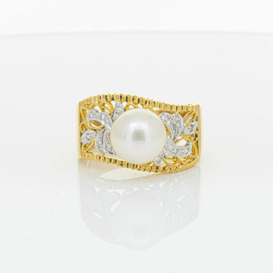 Deja Vu 18ct Yellow Gold Cultured Pearl & Diamond Ring - Ring - Walker & Hall