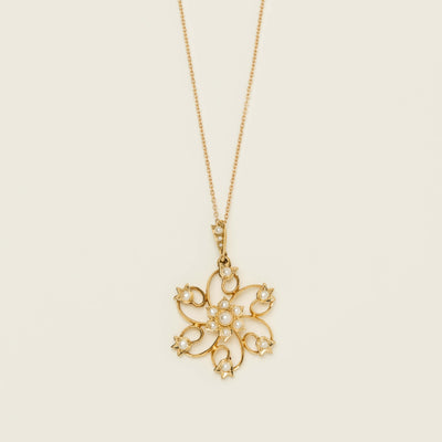 Vintage 14ct Yellow Gold Seed Pearl Floral Pendant - Necklace - Walker & Hall