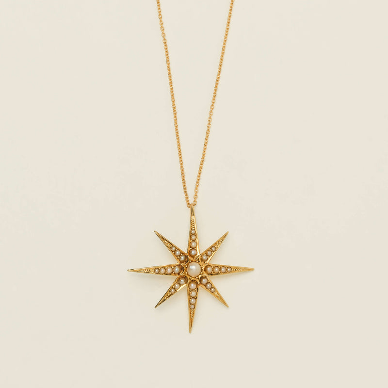 Vintage 15ct Yellow Gold Seed Pearl Star Pendant - Necklace - Walker & Hall