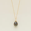 18ct Yellow Gold 12.9mm Black Pearl Drop Pendant - Necklace - Walker & Hall