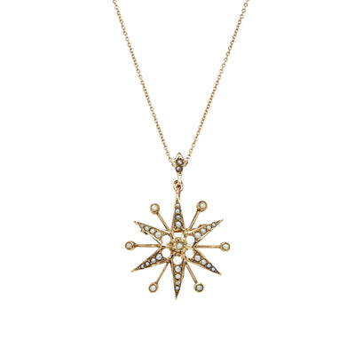 Vintage 9ct Rose Gold Seed Pearl Starburst Pendant