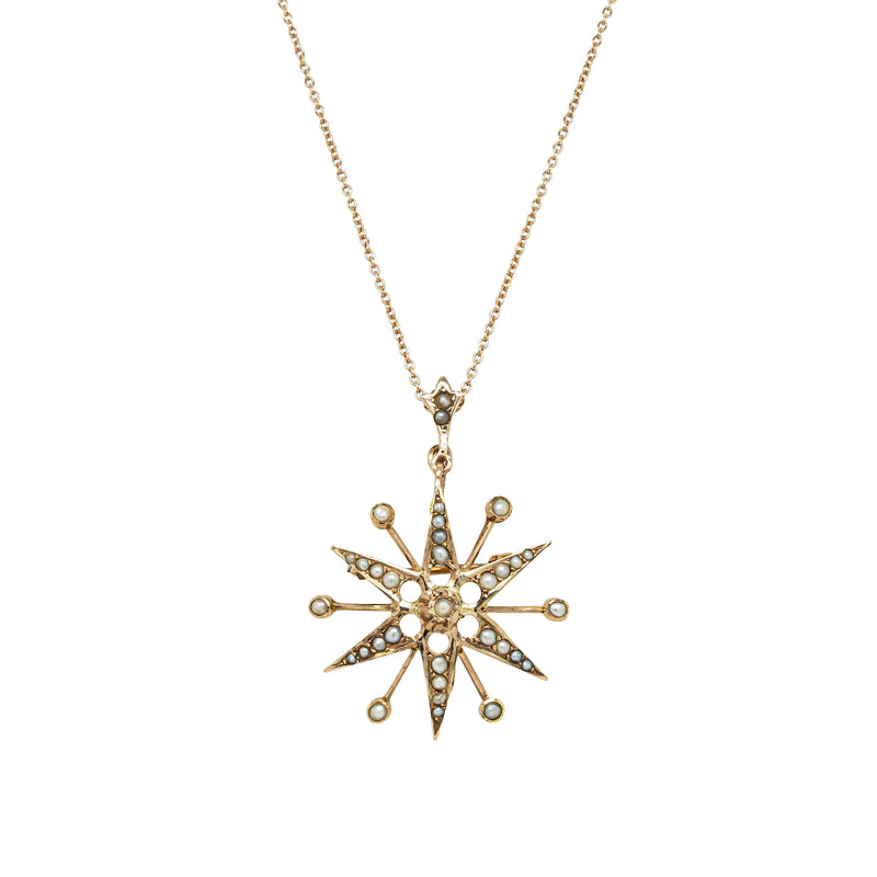 Vintage 9ct Rose Gold Seed Pearl Starburst Pendant