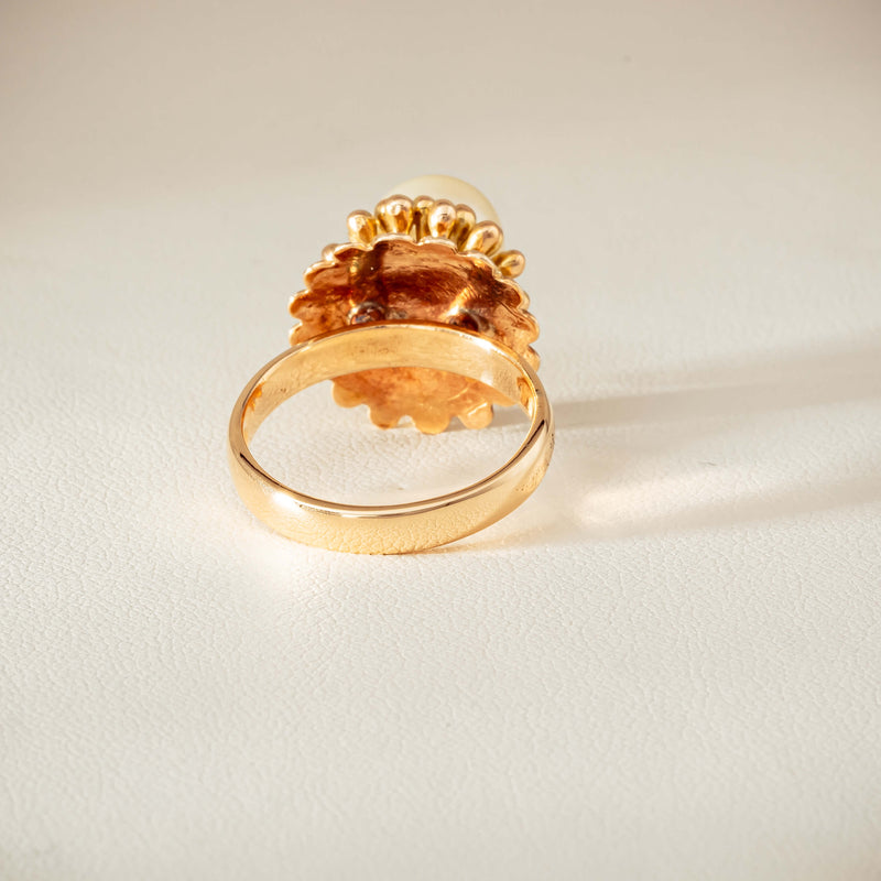 Vintage 14ct Yellow Gold 9mm Akoya Pearl Flower Ring