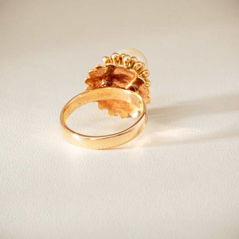 Vintage 14ct Yellow Gold 9mm Akoya Pearl Flower Ring