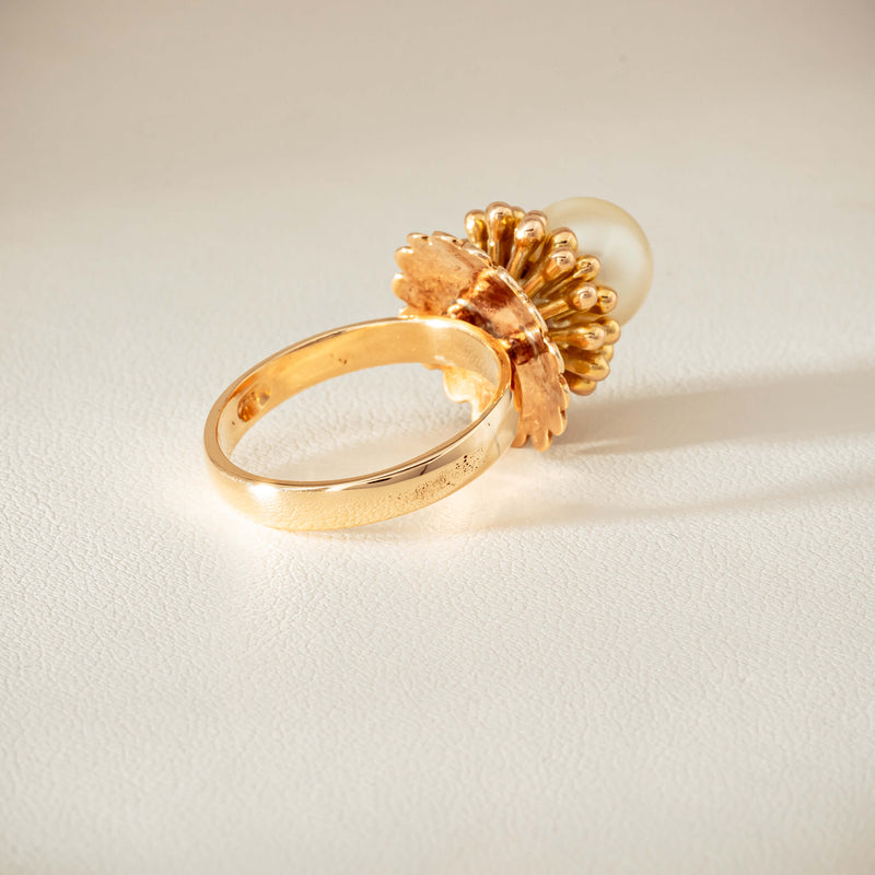Vintage 14ct Yellow Gold 9mm Akoya Pearl Flower Ring