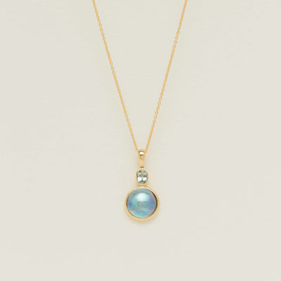 18ct Yellow Gold Paua Pearl & Aquamarine Pendant - Necklace - Walker & Hall