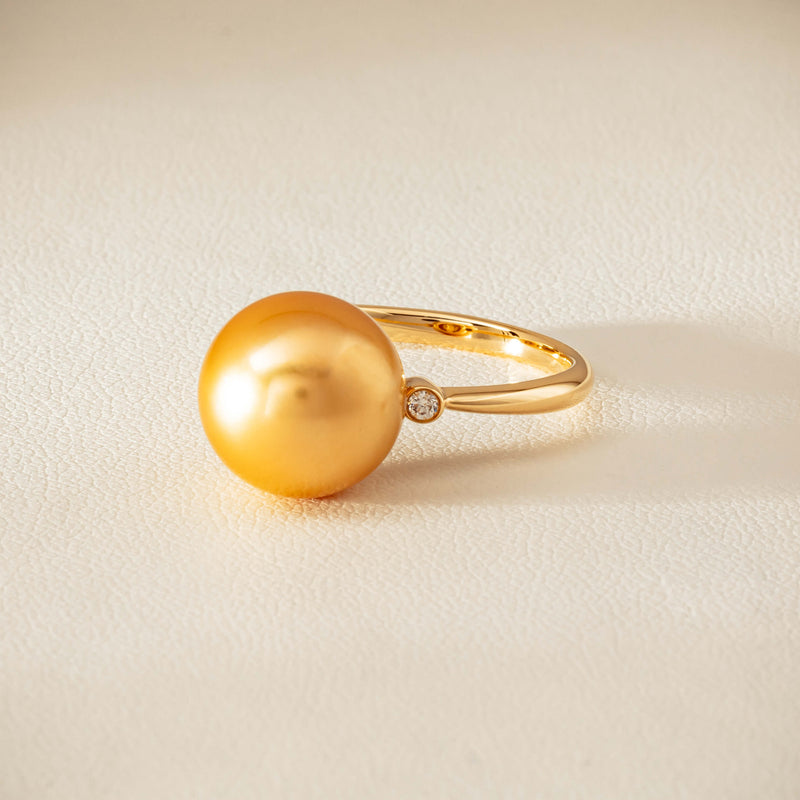 18ct Yellow Gold 12mm Golden South Sea Pearl Diamond Ring - Ring - Walker & Hall