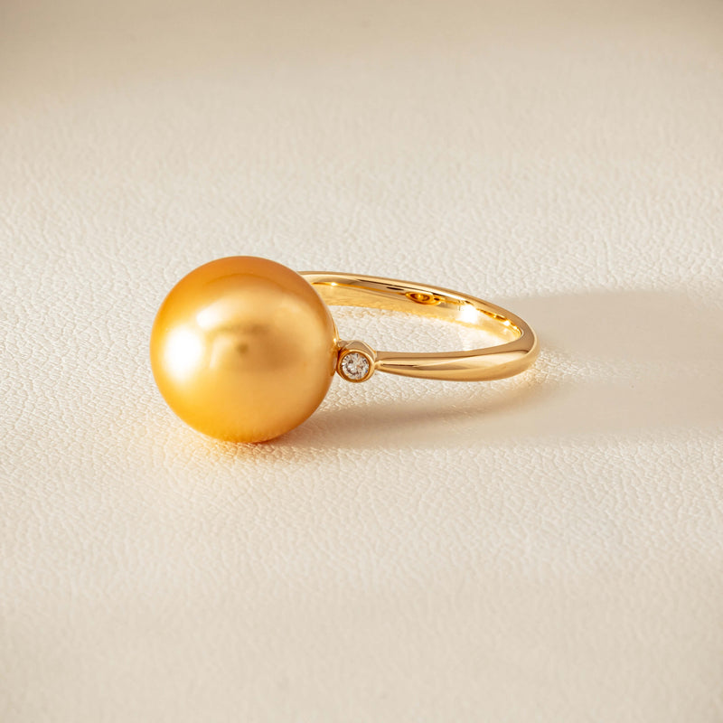18ct Yellow Gold 12mm Golden South Sea Pearl Diamond Ring - Ring - Walker & Hall