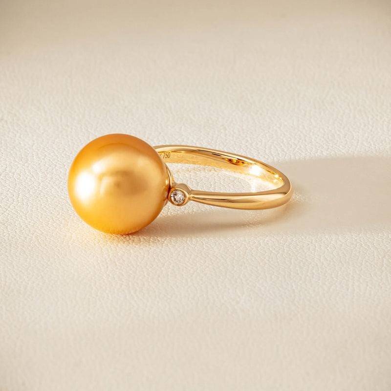 18ct Yellow Gold 12mm Golden South Sea Pearl Diamond Ring - Ring - Walker & Hall