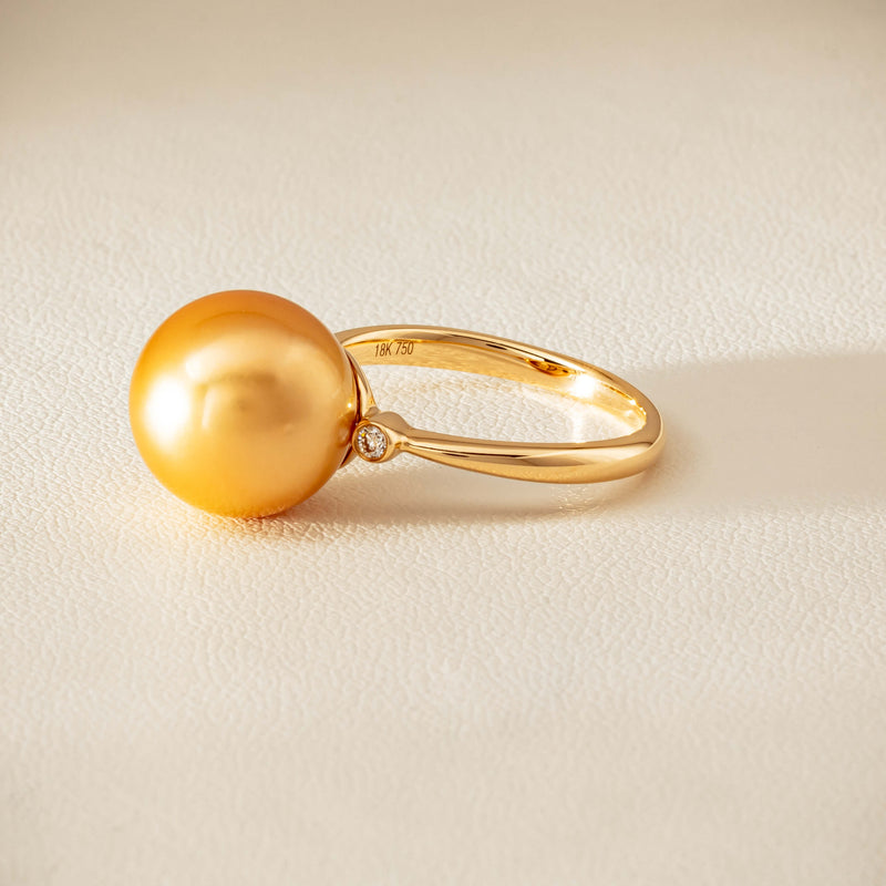 18ct Yellow Gold 12mm Golden South Sea Pearl Diamond Ring - Ring - Walker & Hall
