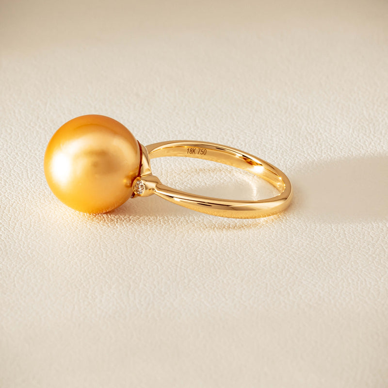 18ct Yellow Gold 12mm Golden South Sea Pearl Diamond Ring - Ring - Walker & Hall