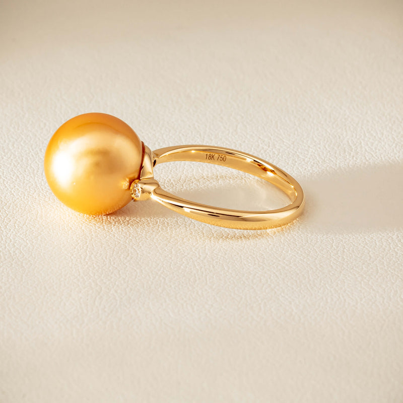 18ct Yellow Gold 12mm Golden South Sea Pearl Diamond Ring - Ring - Walker & Hall