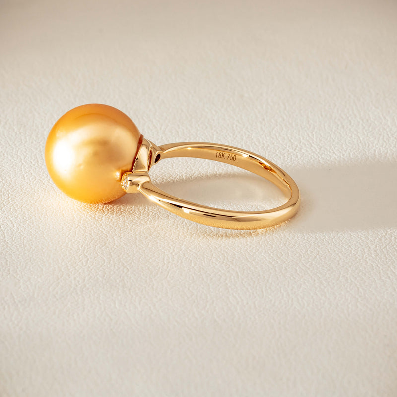 18ct Yellow Gold 12mm Golden South Sea Pearl Diamond Ring - Ring - Walker & Hall