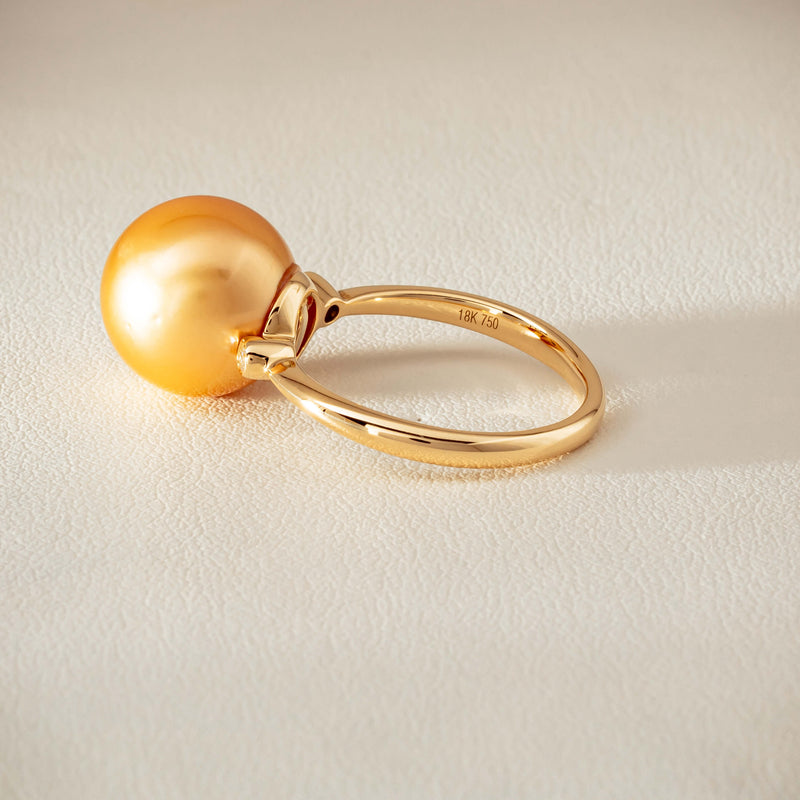 18ct Yellow Gold 12mm Golden South Sea Pearl Diamond Ring - Ring - Walker & Hall