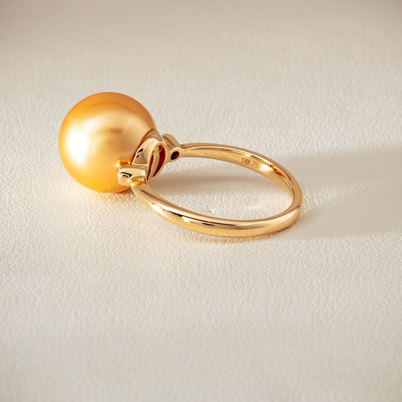 18ct Yellow Gold 12mm Golden South Sea Pearl Diamond Ring - Ring - Walker & Hall