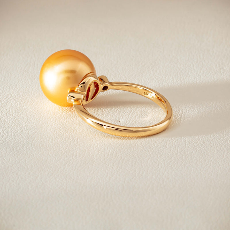 18ct Yellow Gold 12mm Golden South Sea Pearl Diamond Ring - Ring - Walker & Hall