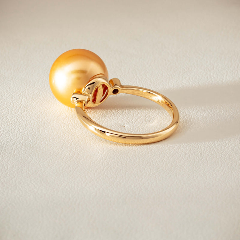 18ct Yellow Gold 12mm Golden South Sea Pearl Diamond Ring - Ring - Walker & Hall