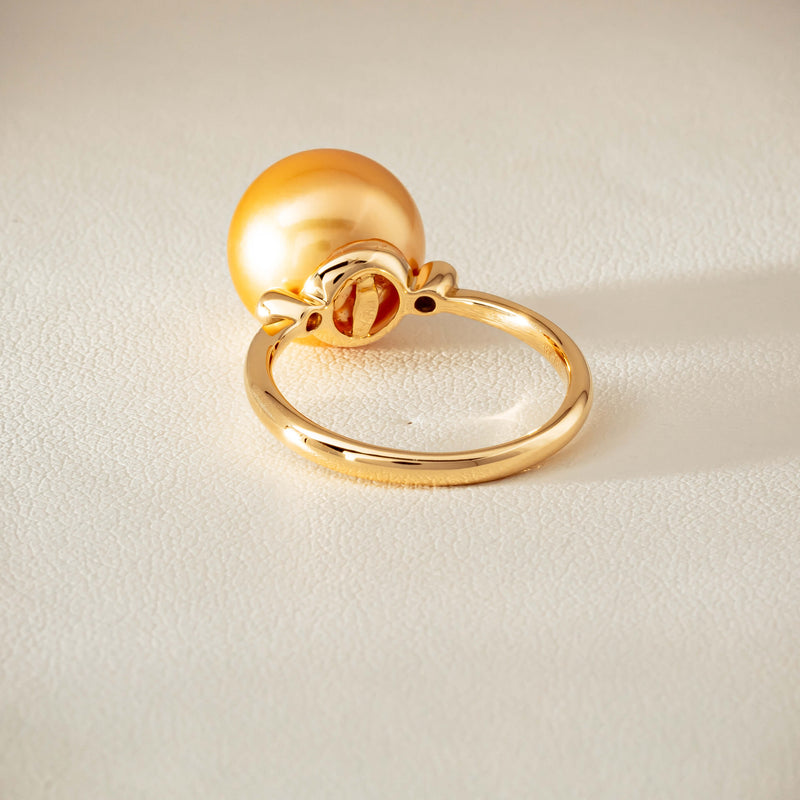 18ct Yellow Gold 12mm Golden South Sea Pearl Diamond Ring - Ring - Walker & Hall
