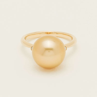 18ct Yellow Gold Golden South Sea Pearl & Diamond Ring