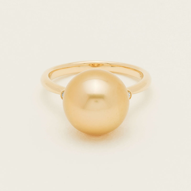 18ct Yellow Gold Golden South Sea Pearl & Diamond Ring