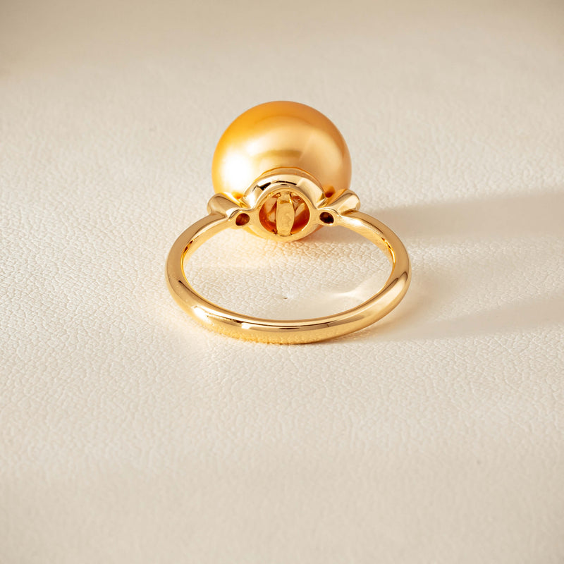18ct Yellow Gold 12mm Golden South Sea Pearl Diamond Ring - Ring - Walker & Hall