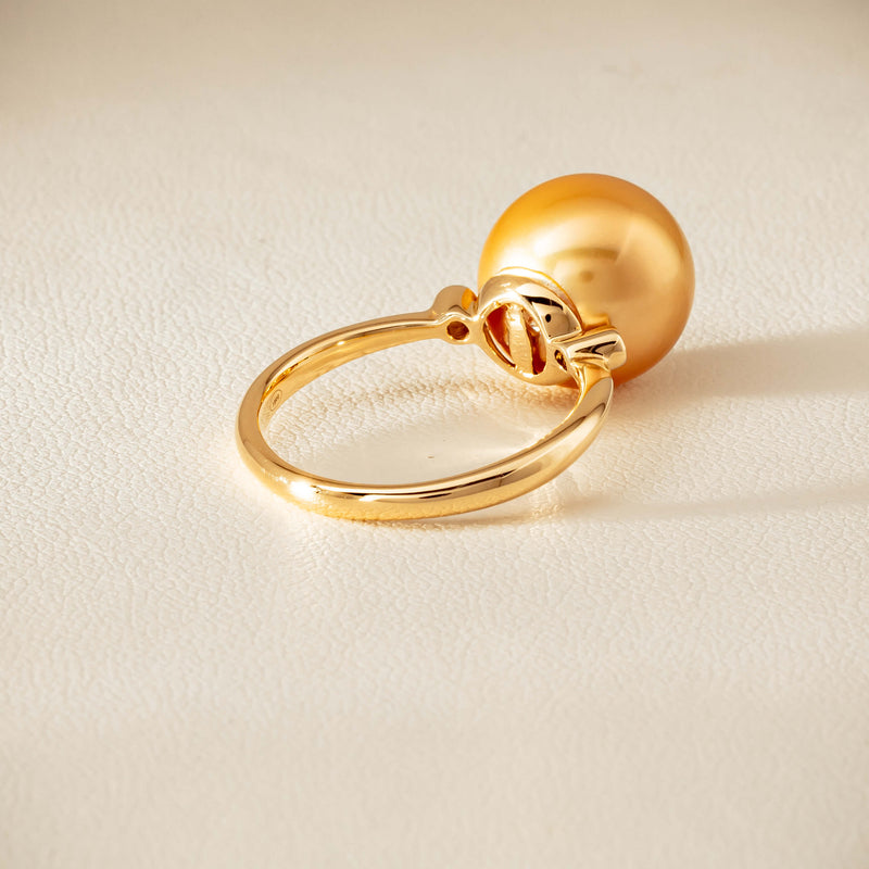 18ct Yellow Gold 12mm Golden South Sea Pearl Diamond Ring - Ring - Walker & Hall