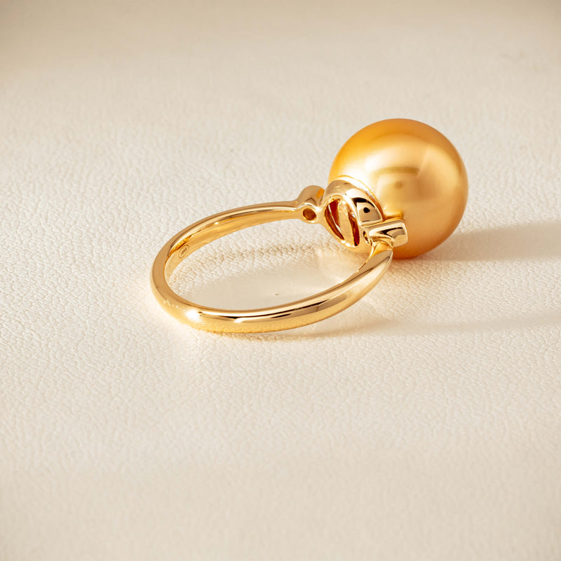 18ct Yellow Gold 12mm Golden South Sea Pearl Diamond Ring - Ring - Walker & Hall
