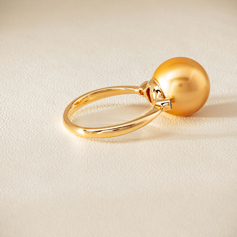 18ct Yellow Gold 12mm Golden South Sea Pearl Diamond Ring - Ring - Walker & Hall
