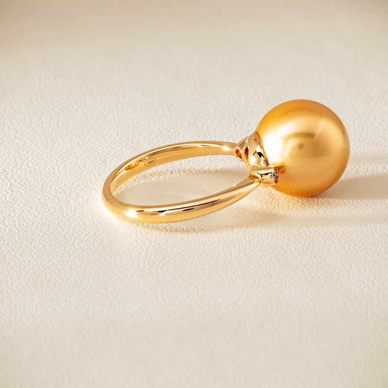 18ct Yellow Gold 12mm Golden South Sea Pearl Diamond Ring - Ring - Walker & Hall
