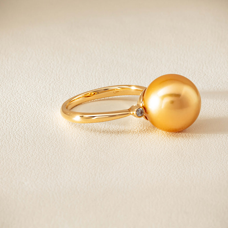 18ct Yellow Gold 12mm Golden South Sea Pearl Diamond Ring - Ring - Walker & Hall
