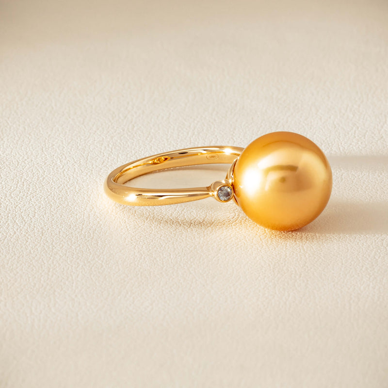 18ct Yellow Gold 12mm Golden South Sea Pearl Diamond Ring - Ring - Walker & Hall