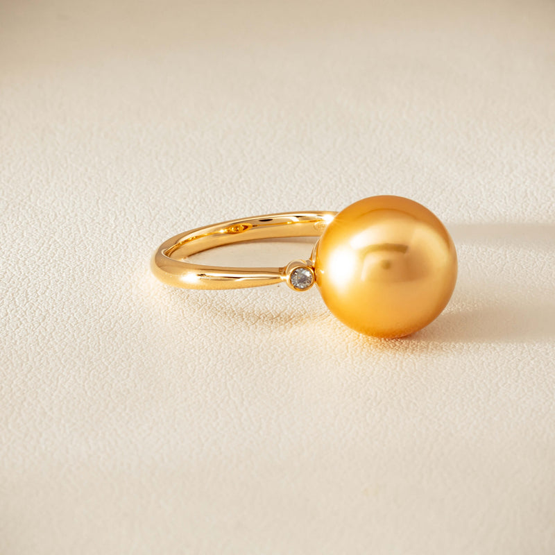 18ct Yellow Gold 12mm Golden South Sea Pearl Diamond Ring - Ring - Walker & Hall