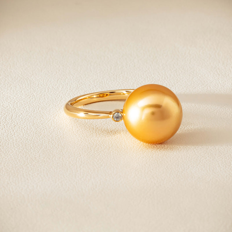 18ct Yellow Gold 12mm Golden South Sea Pearl Diamond Ring - Ring - Walker & Hall