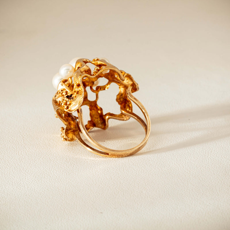 Deja Vu 9ct Yellow Gold Pearl Brutalist Cocktail Ring - Ring - Walker & Hall