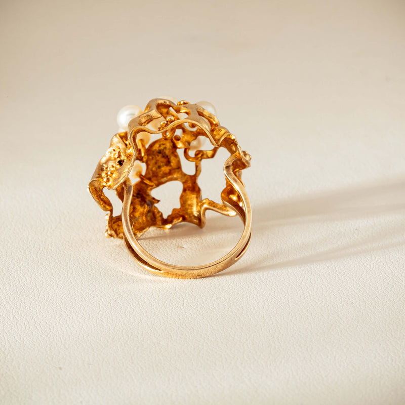 Deja Vu 9ct Yellow Gold Pearl Brutalist Cocktail Ring - Ring - Walker & Hall