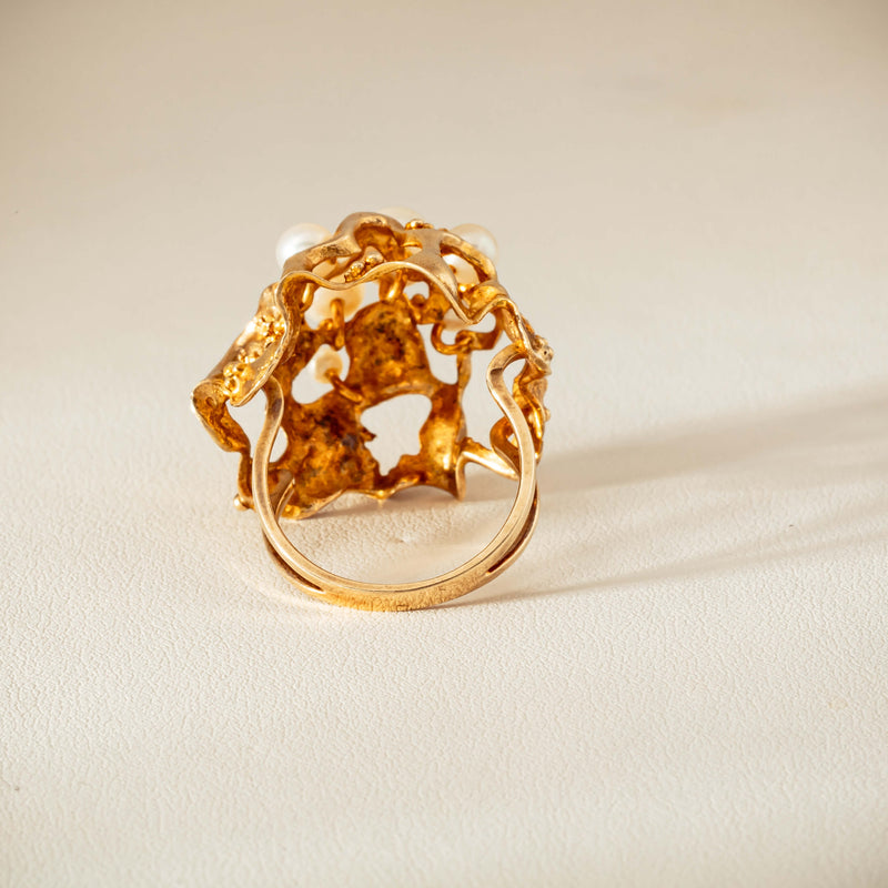 Deja Vu 9ct Yellow Gold Pearl Brutalist Cocktail Ring - Ring - Walker & Hall