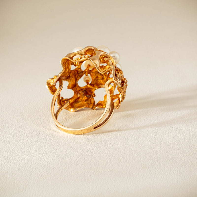 Deja Vu 9ct Yellow Gold Pearl Brutalist Cocktail Ring - Ring - Walker & Hall