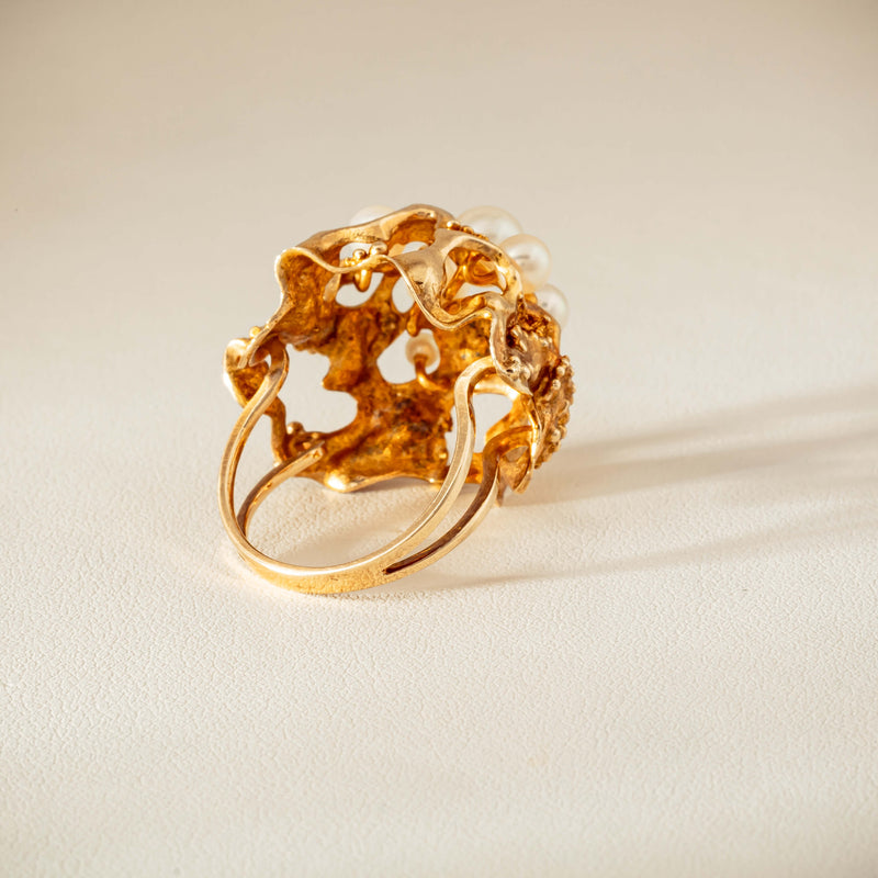 Deja Vu 9ct Yellow Gold Pearl Brutalist Cocktail Ring - Ring - Walker & Hall