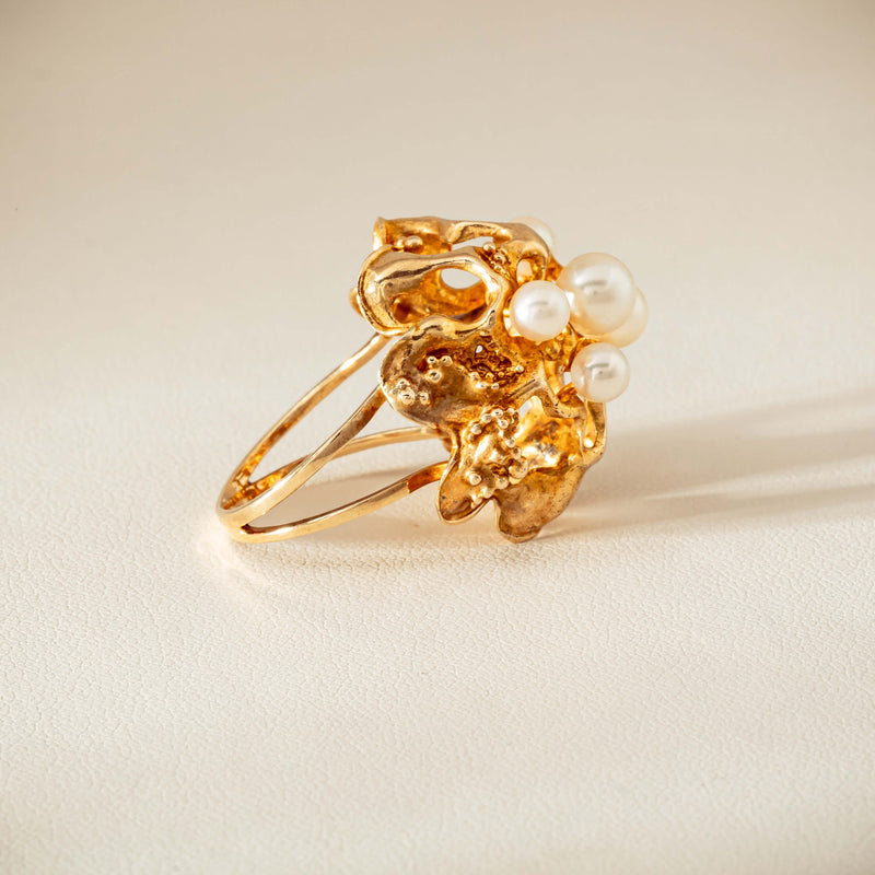 Deja Vu 9ct Yellow Gold Pearl Brutalist Cocktail Ring - Ring - Walker & Hall